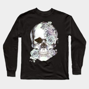 Floral Skull antiche white roses and peony Long Sleeve T-Shirt